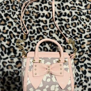 Betsey Johnson Pink and Cream Bow Crossbody Bag